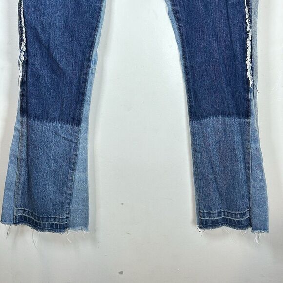 MNML 118 Work Flare Denim Mens Size 32x34 Distressed Patch Jeans 100% Cotton - Picture 4 of 15